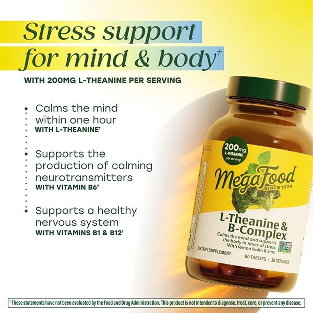 MegaFood lemon balm leaf extract visual for stress relief and calm evenings.
