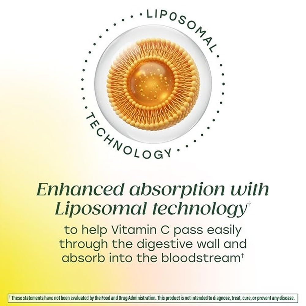 Glass of water beside MegaFood Liposomal Vitamin C bottle.