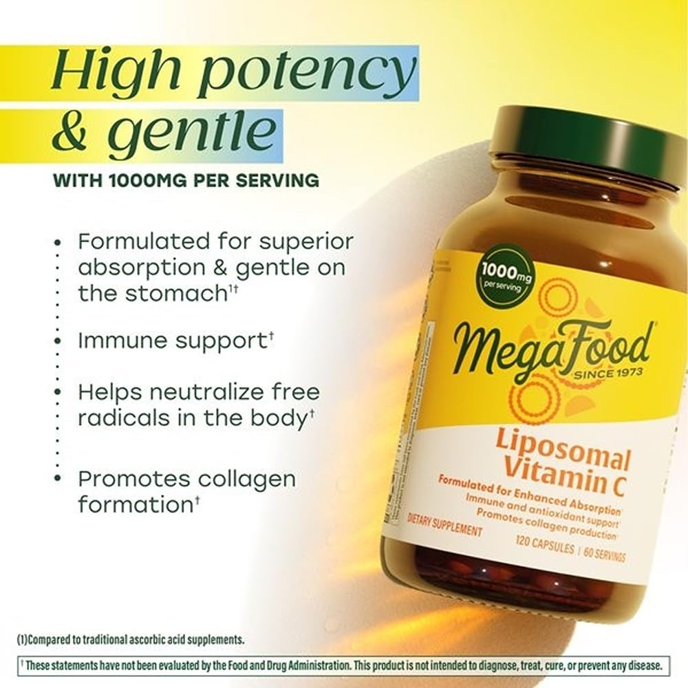 Label close-up of MegaFood Liposomal Vitamin C with 1000 mg per serving.
