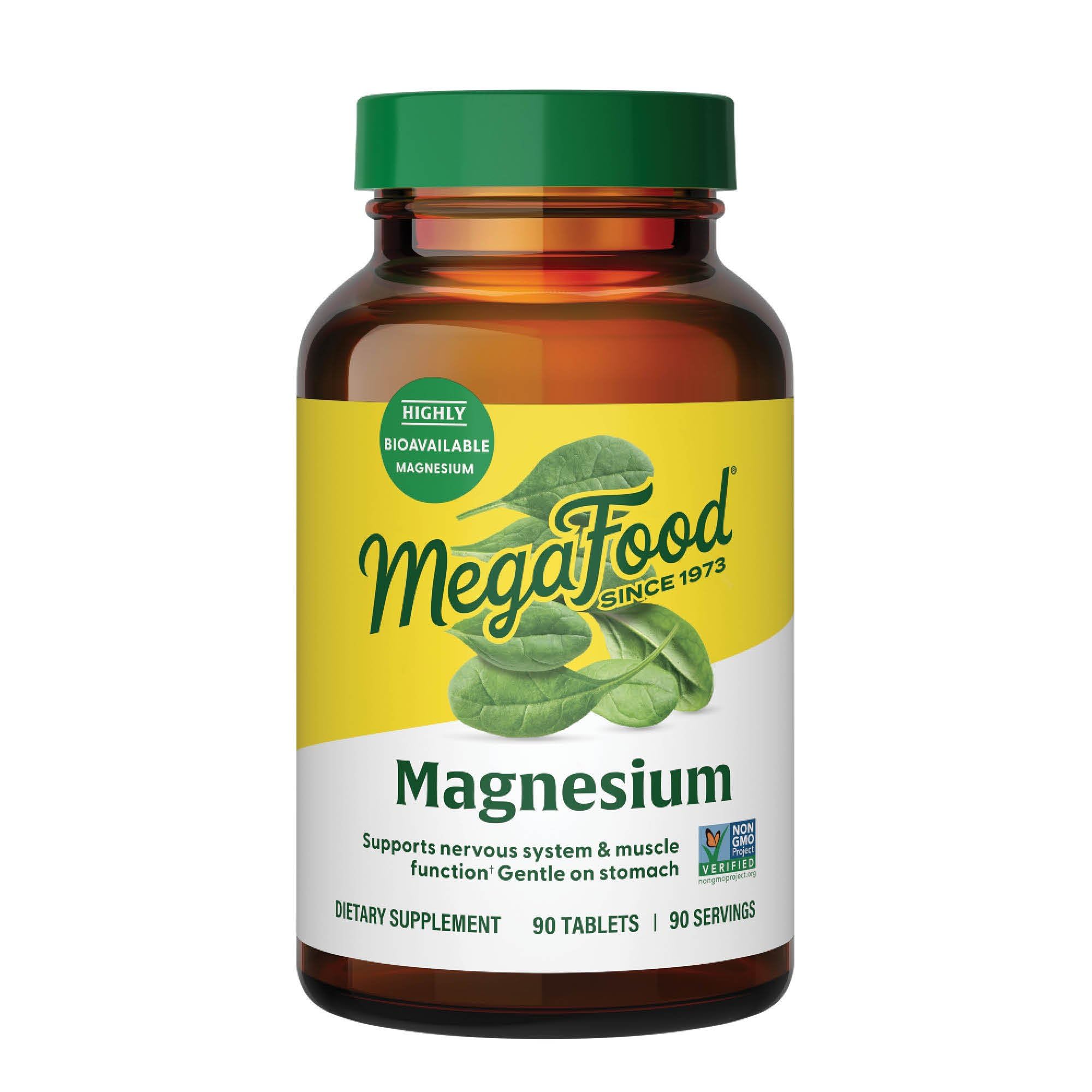 MegaFood Magnesium supplement bottle front supports daily wellness with gentle absorption.