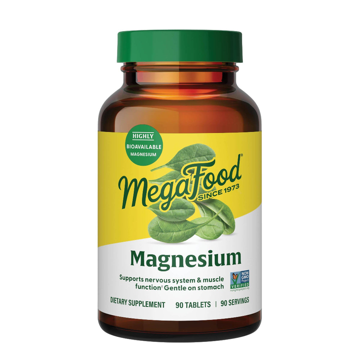 MegaFood Magnesium supplement bottle front supports daily wellness with gentle absorption.