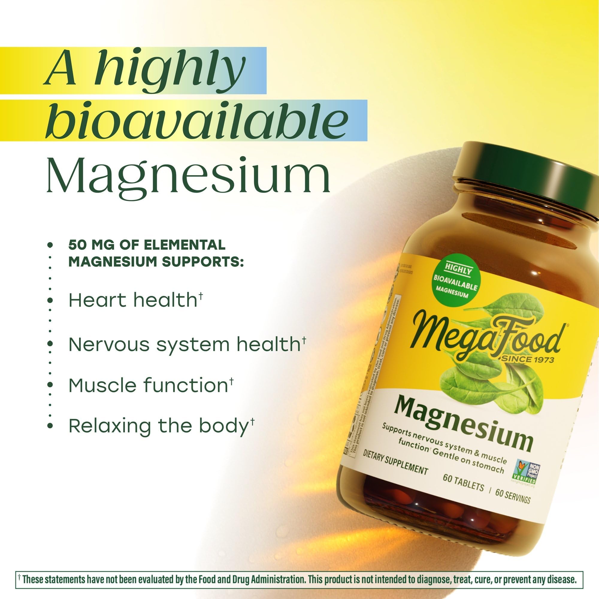 MegaFood Magnesium supplement spinach ingredient shows added spinach minerals.