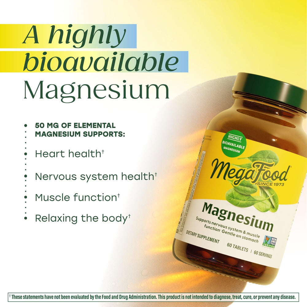 MegaFood Magnesium supplement spinach ingredient shows added spinach minerals.