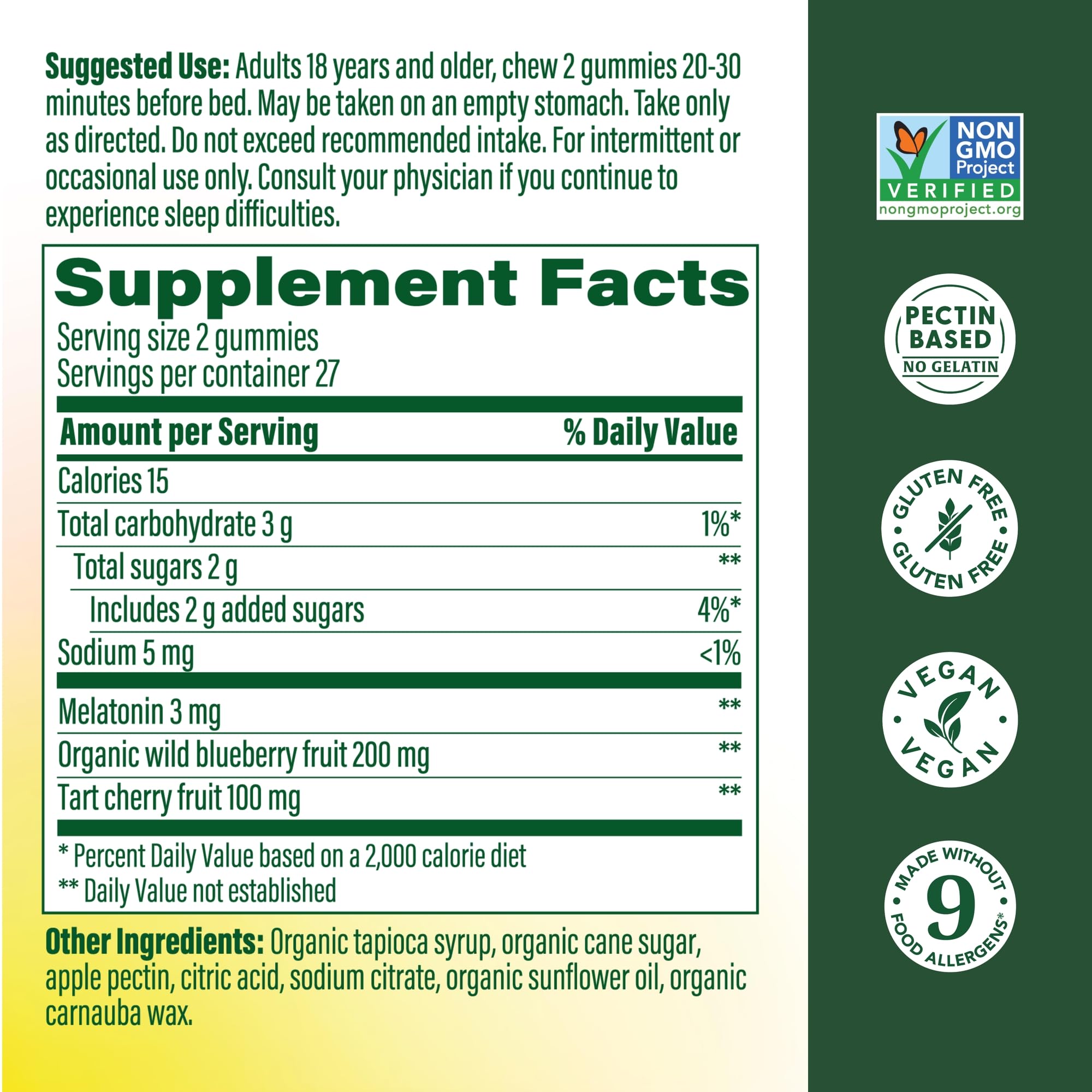 MegaFood Melatonin Gummies packaging highlights vegan and gluten-free features.
