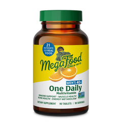 MegaFood Men 40+ multivitamin bottle front for daily wellness.