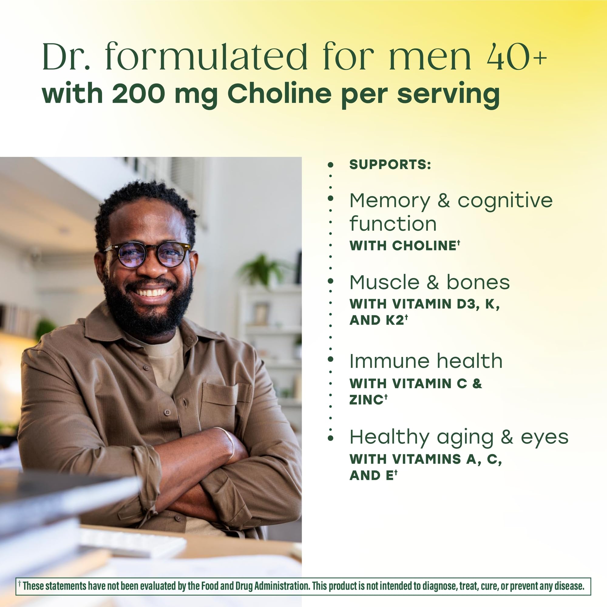 MegaFood Men's 40+ bottle back with label overview of key nutrients.