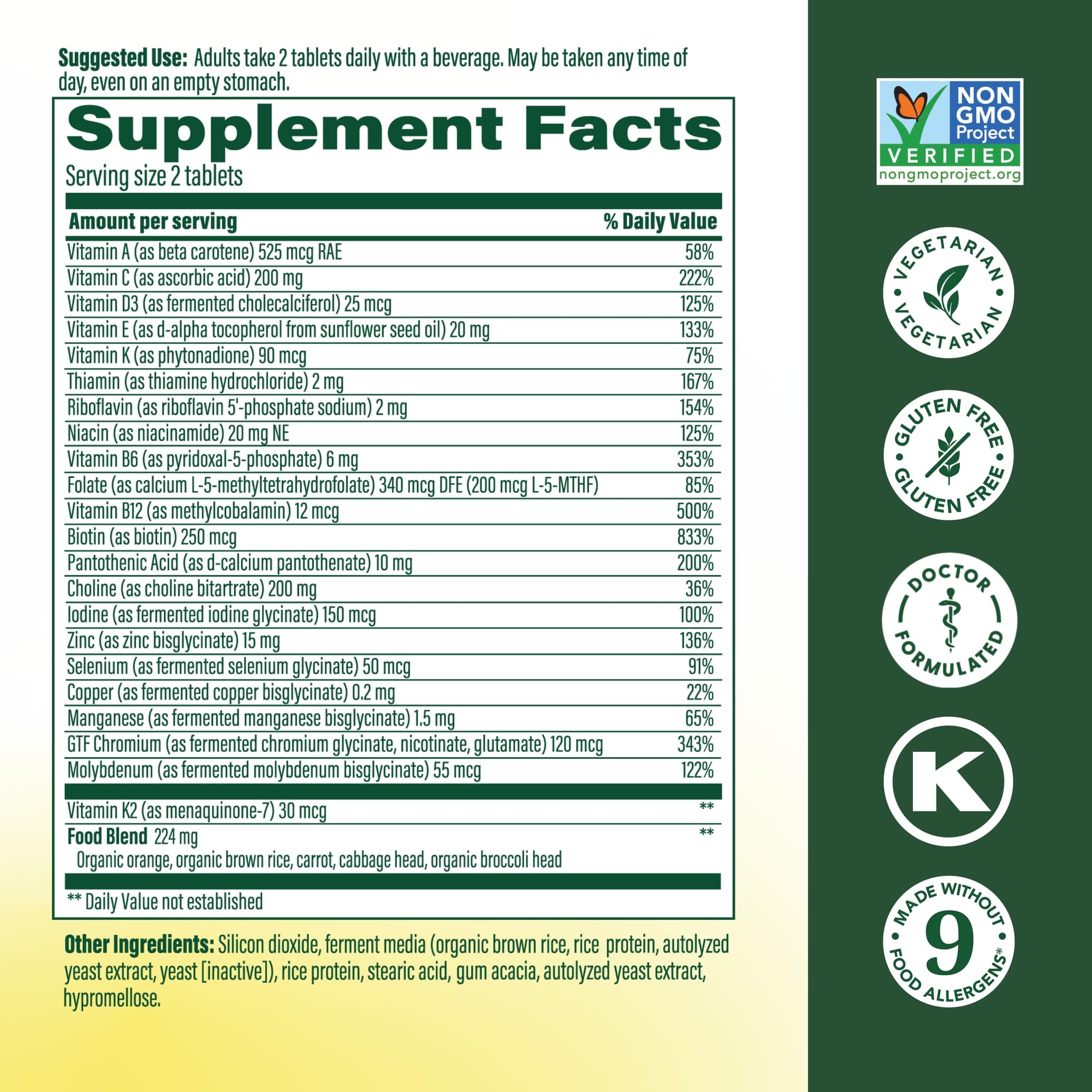MegaFood Men's 40+ tablets closeup highlighting real food ingredients.