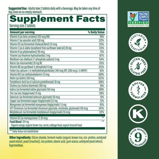 MegaFood Men's 40+ tablets closeup highlighting real food ingredients.