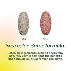 Beetroot, brown rice, and broccoli imagery on MegaFood product label