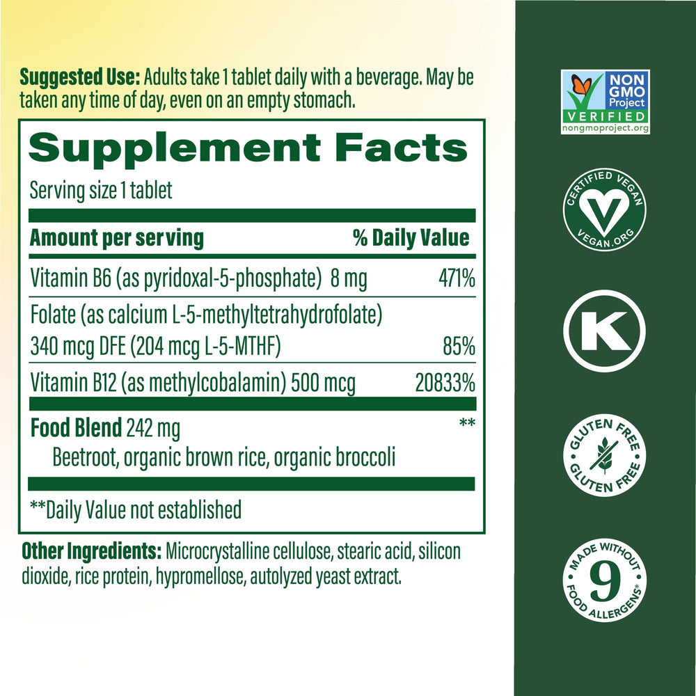MegaFood Methyl B12 bottle label close-up highlighting methyl folate and B12