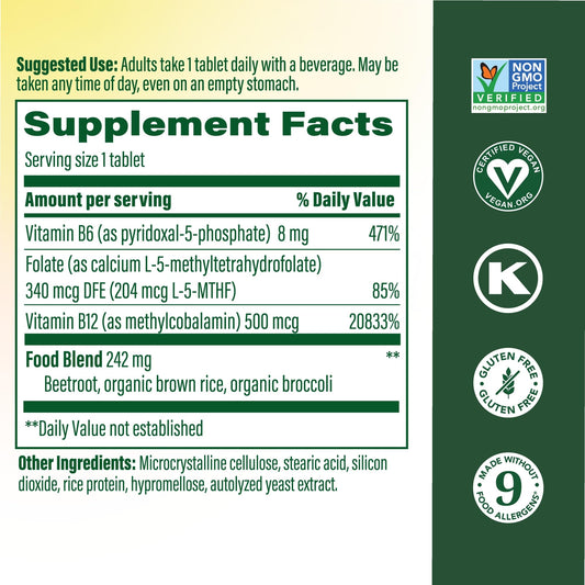 MegaFood Methyl B12 bottle label close-up highlighting methyl folate and B12