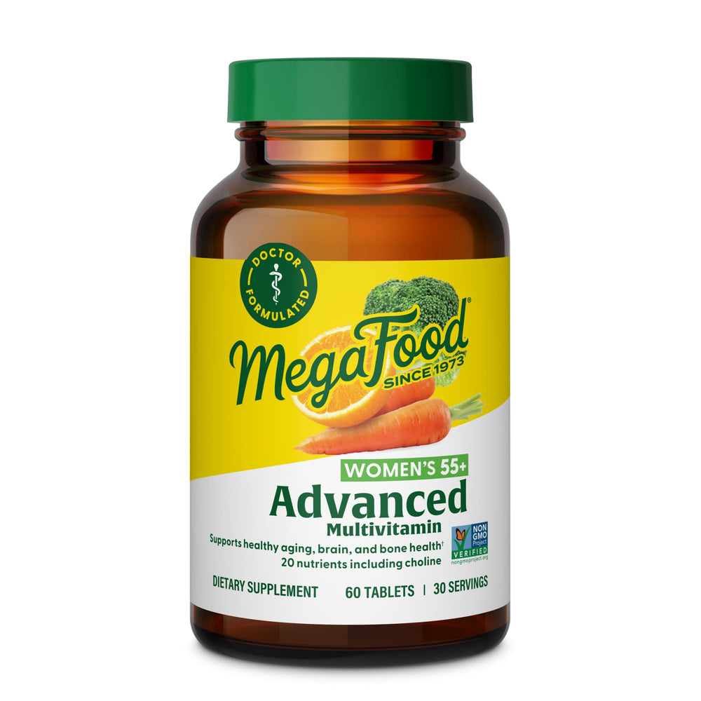 MegaFood Multi for Women 55+ bottle with tablets for daily wellness