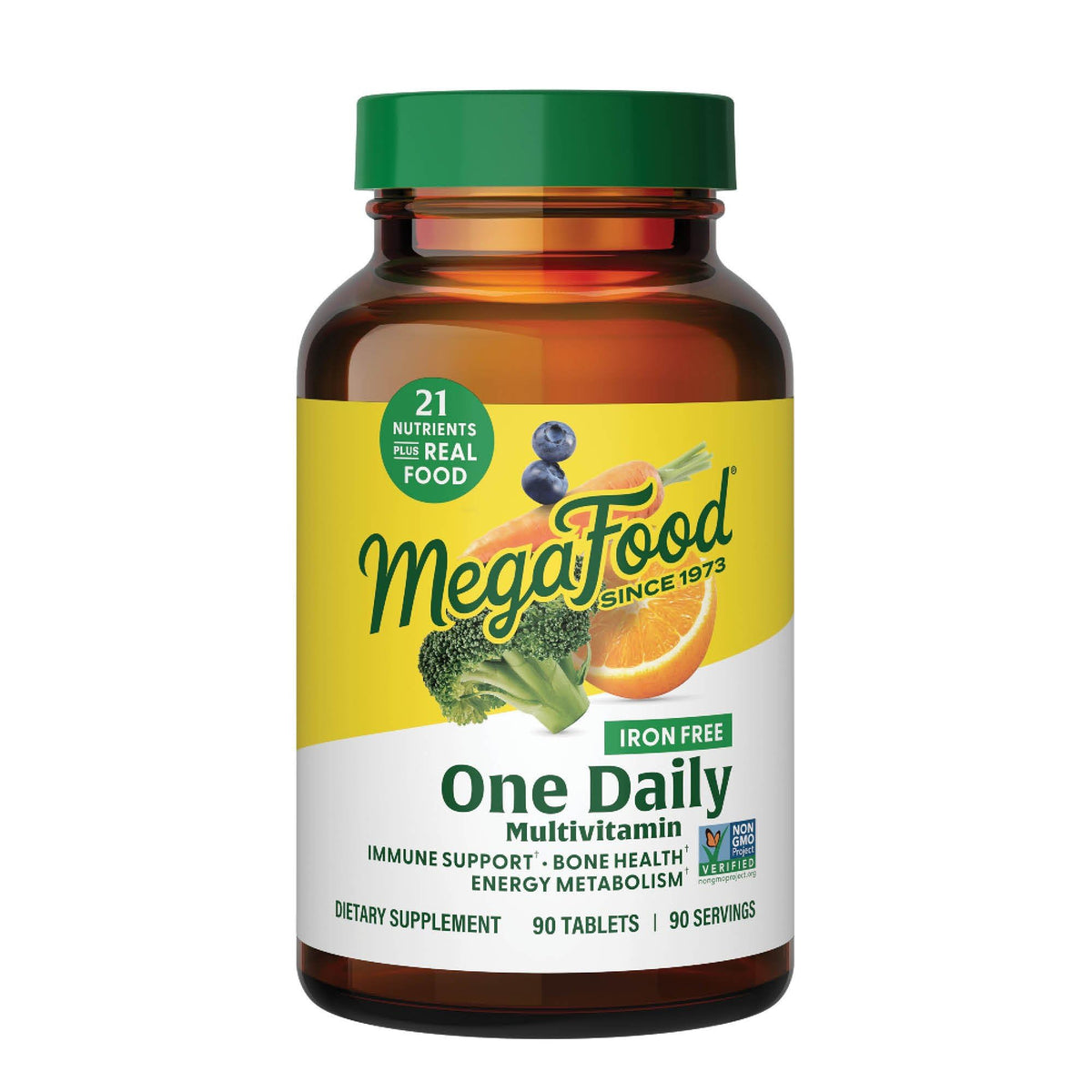 MegaFood One Daily Iron Free Multivitamin bottle for convenient daily immune and energy support.