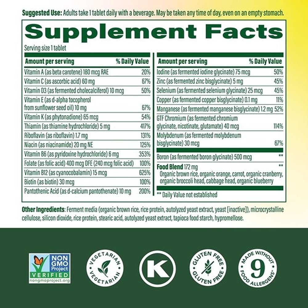 Close-up of MegaFood tablet highlighting real food nutrients for balanced daily nutrition.