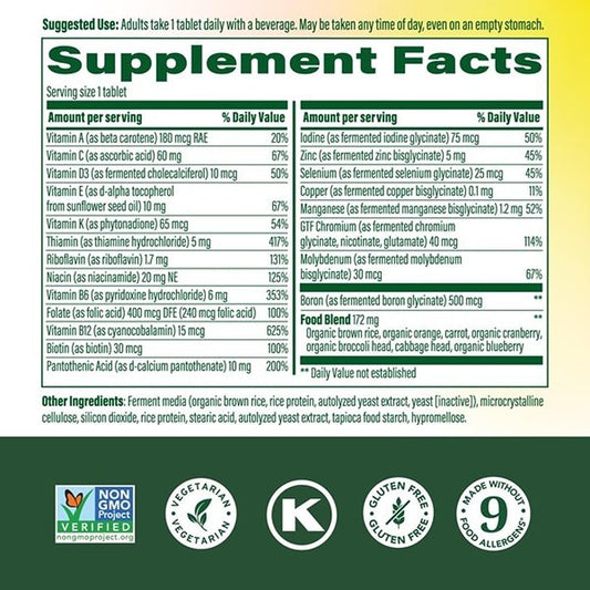 Close-up of MegaFood tablet highlighting real food nutrients for balanced daily nutrition.