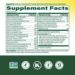 MegaFood One Daily Men's Multivitamin bottle back lists ingredients and safety.