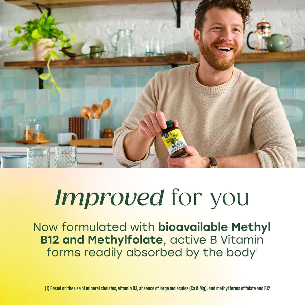 MegaFood bottle with gluten-free symbol for gluten-free men’s multivitamin.