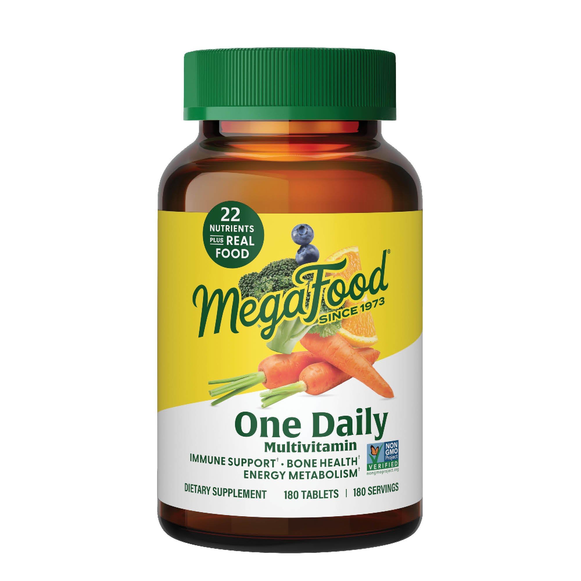 MegaFood One Daily with real food ingredients supports daily wellness.