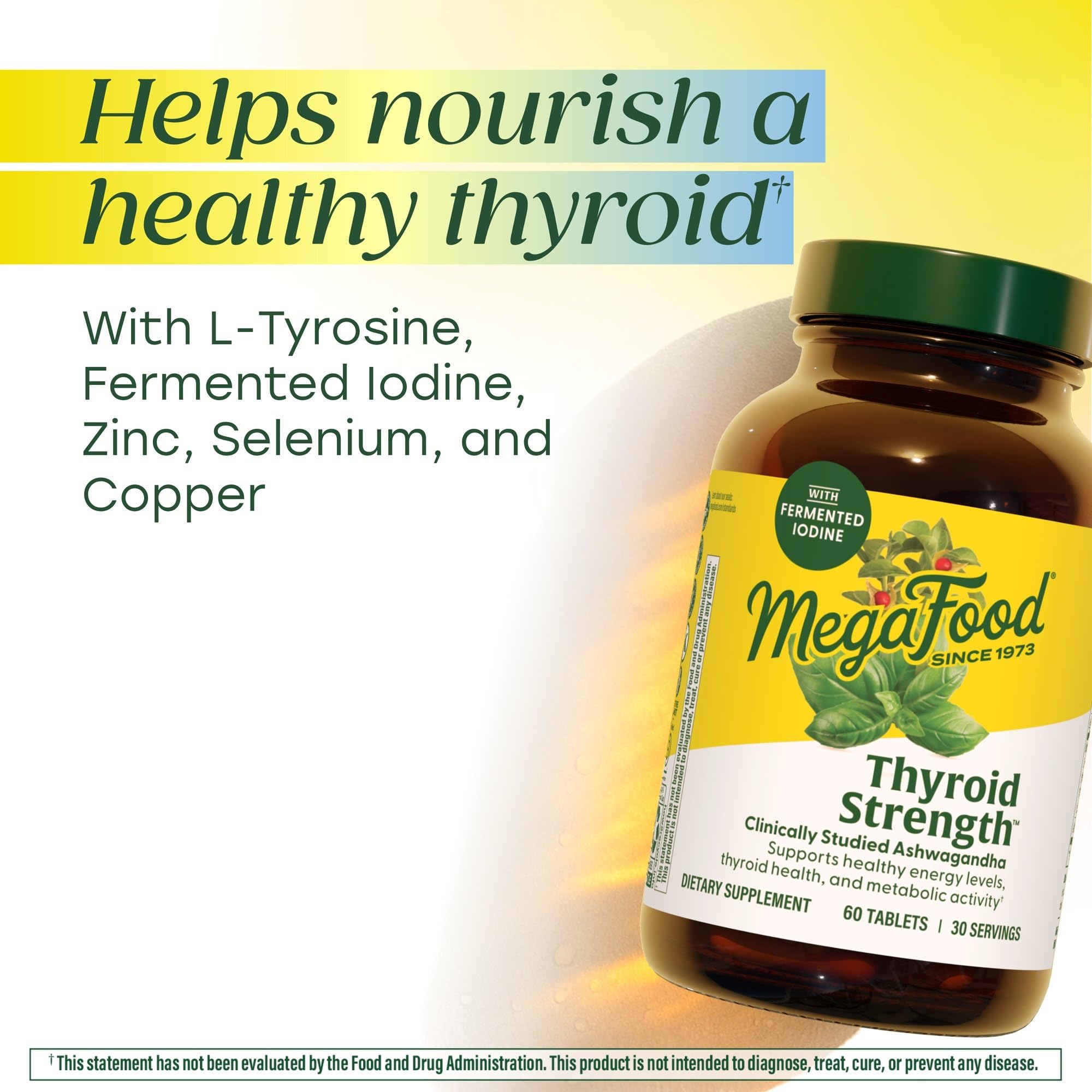 MegaFood Thyroid Strength ashwagandha blend bottle highlight