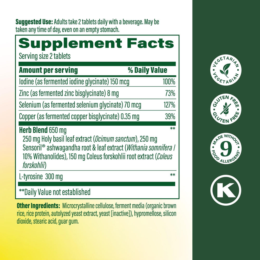 MegaFood Thyroid Strength bottle pour showing easy daily dosing