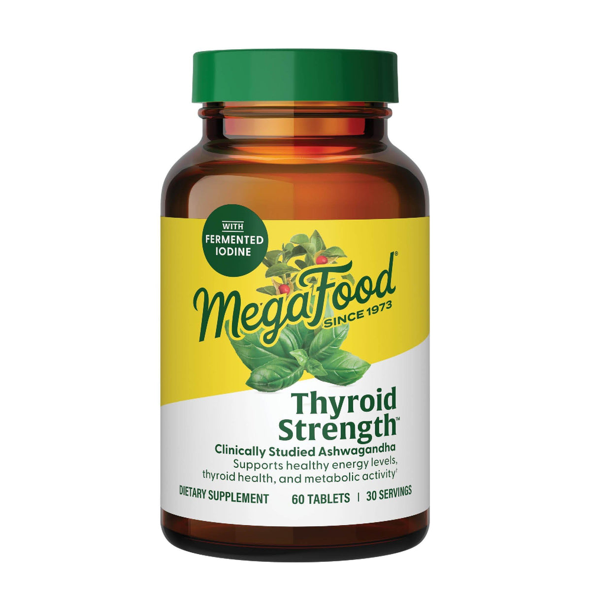 MegaFood Thyroid Strength bottle on kitchen counter highlighting mineral support