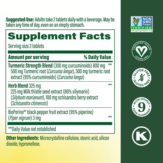 MegaFood Turmeric Curcumin bottle pour showing two tablets for daily use
