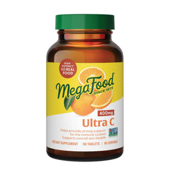 MegaFood Ultra C 400 bottle pour shows simple daily dosing for on-the-go use