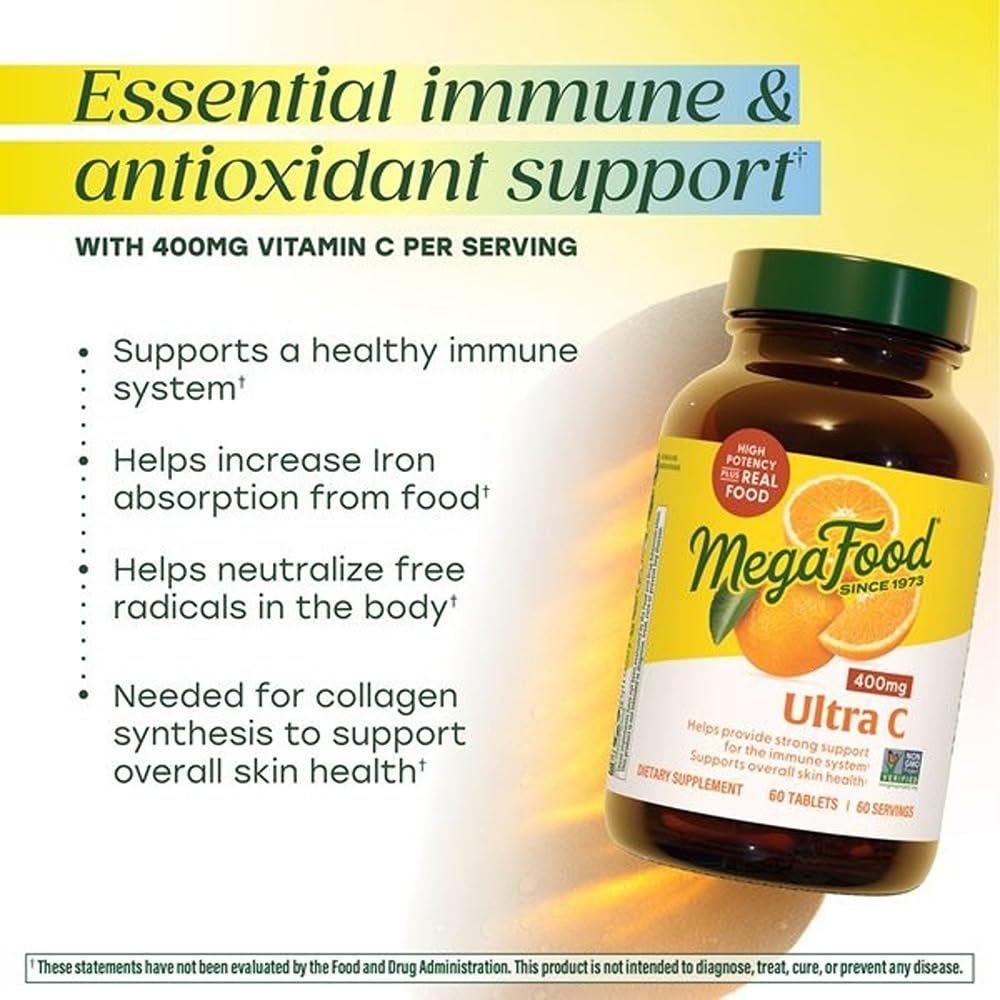 MegaFood Ultra C 400 real food ingredients with broccoli and carrot visible