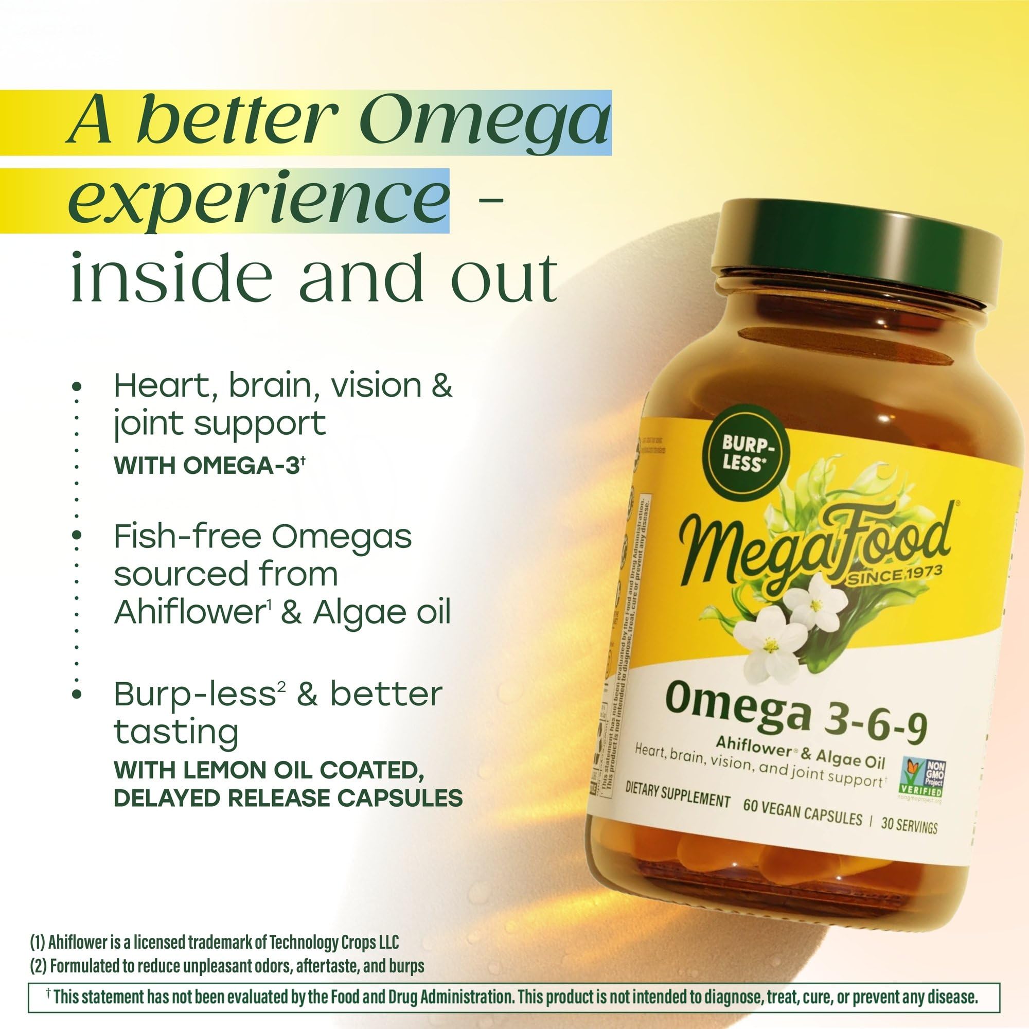 MegaFood Lemon-coated capsules provide burp-free omega support.
