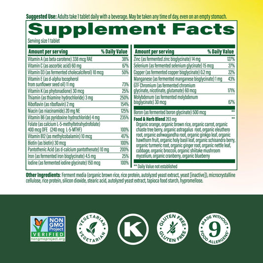 Close-up of MegaFood tablet highlighting methylated B12 and methylfolate benefits