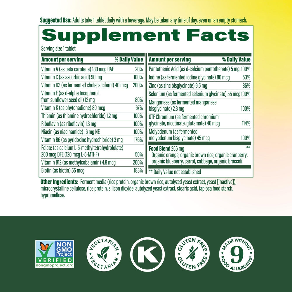 Close-up of MegaFood Women 55+ tablets highlighting B vitamins for daily energy.