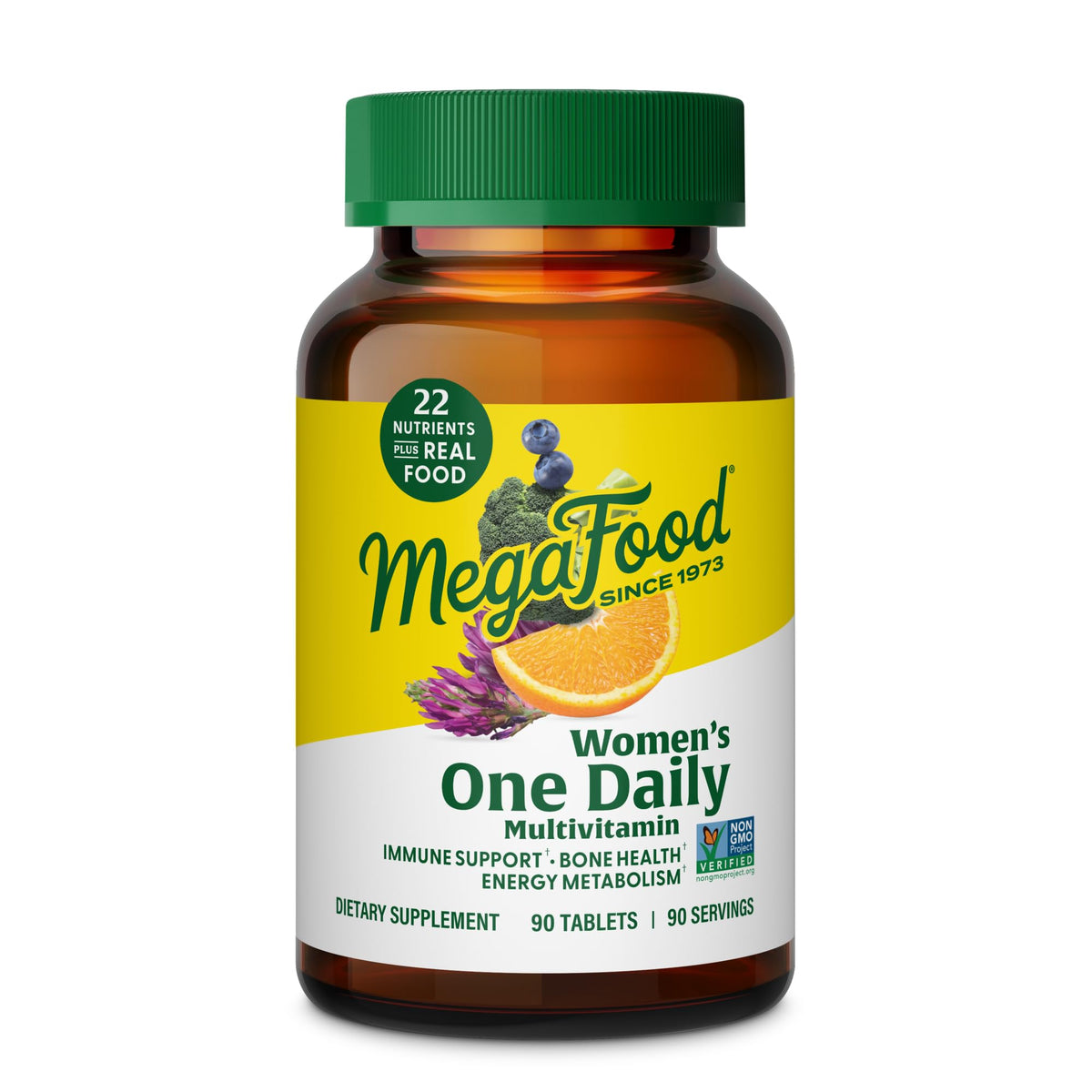 MegaFood Women’s Multivitamin One Daily bottle front showing daily wellness benefits