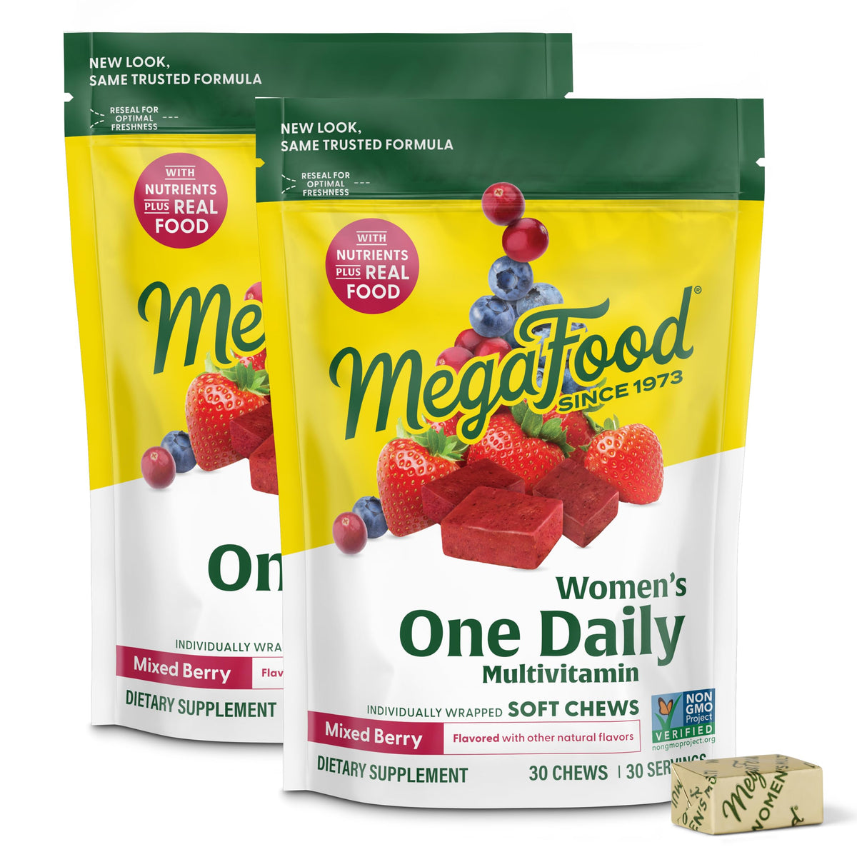 MegaFood Women's Multivitamin soft chews bottle for easy daily use