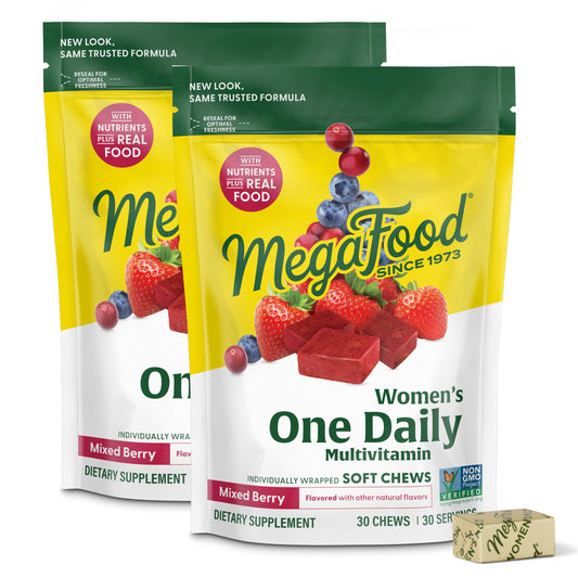 MegaFood Women's Multivitamin soft chews bottle for easy daily use