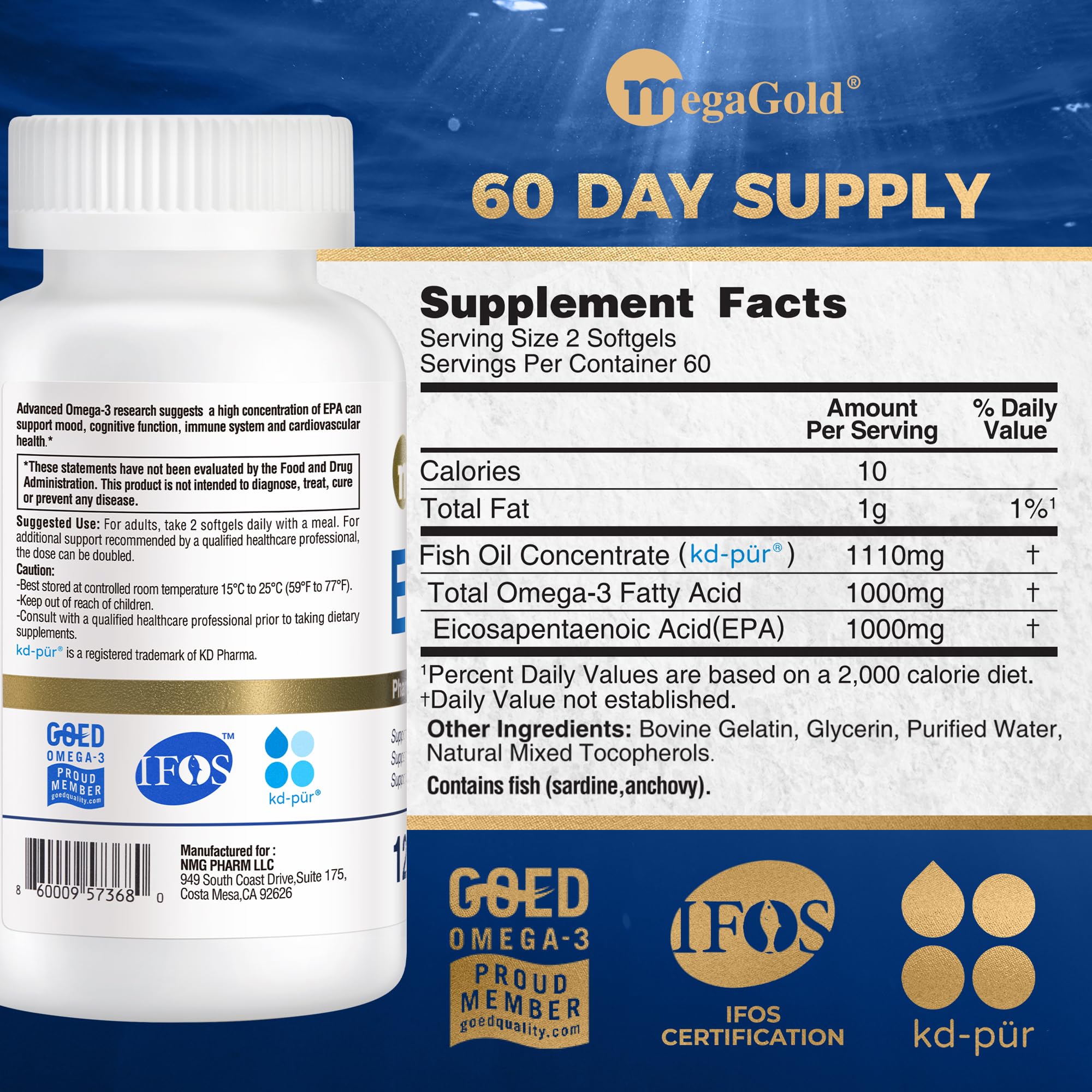 MegaGold burpless softgels intended for convenient omega-3 intake daily.