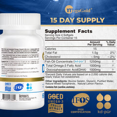 MegaGold DHA 1000 label detail showing IFOS 5-star certification and purity