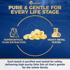 Nutrition panel shows 250 mg DHA per softgel for omega-3 intake.