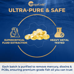 Omega-3 capsules from MegaGold, sourced from wild fish.