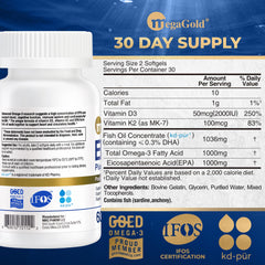 Burpless MegaGold softgels close-up showing easy-to-swallow design.
