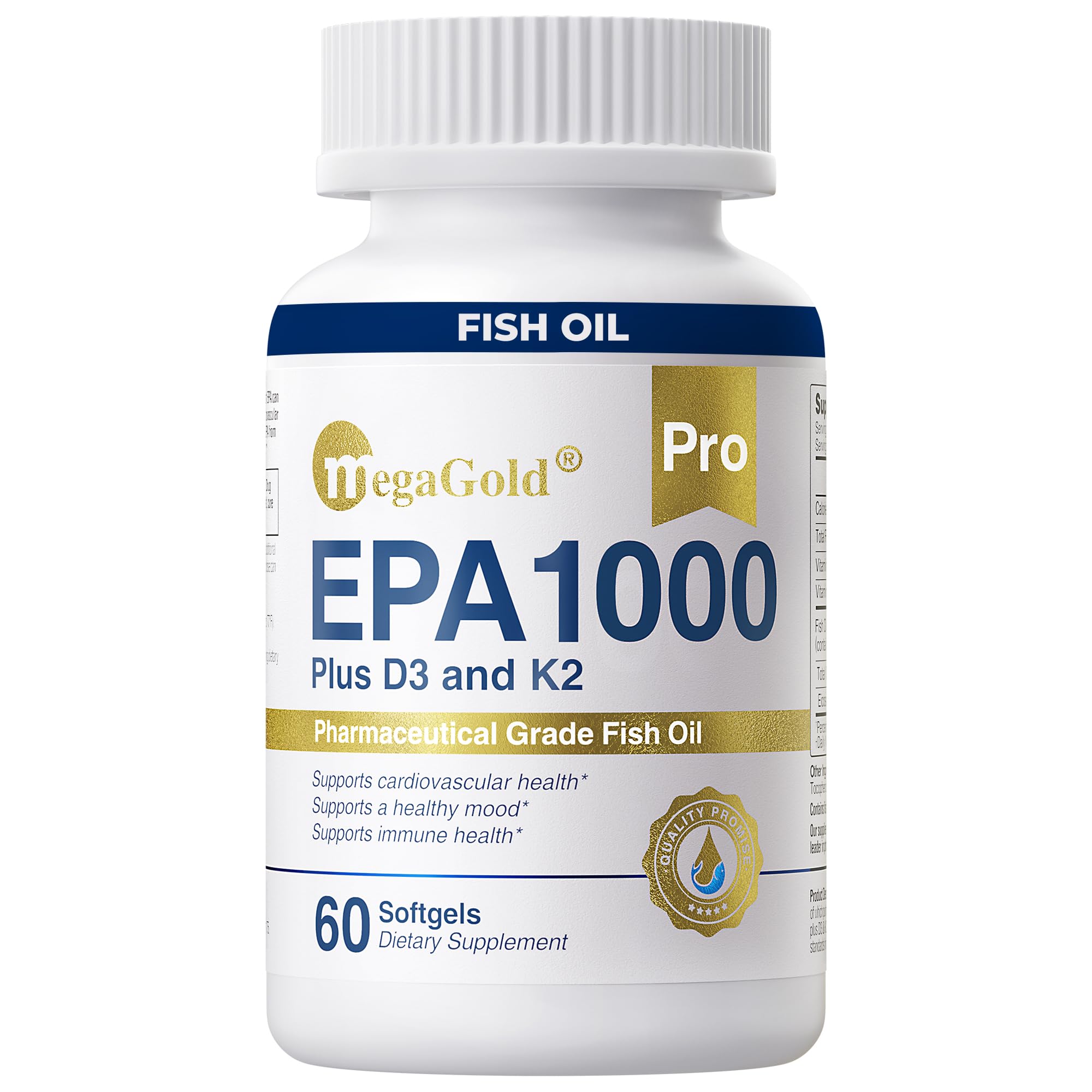 MegaGold Pro Fish Oil EPA 1000mg bottle with clear label for daily omega-3 support.