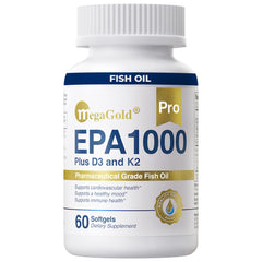 MegaGold Pro Fish Oil EPA 1000mg bottle with clear label for daily omega-3 support.