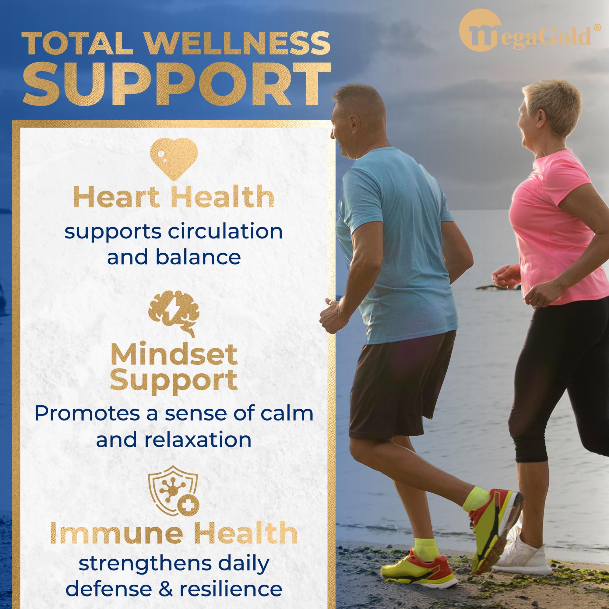 Wild-caught fish oil in MegaGold Pro bottle signaling premium quality.