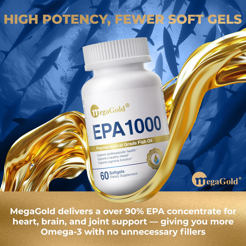 Closeup of MegaGold mini softgels, easy to swallow.