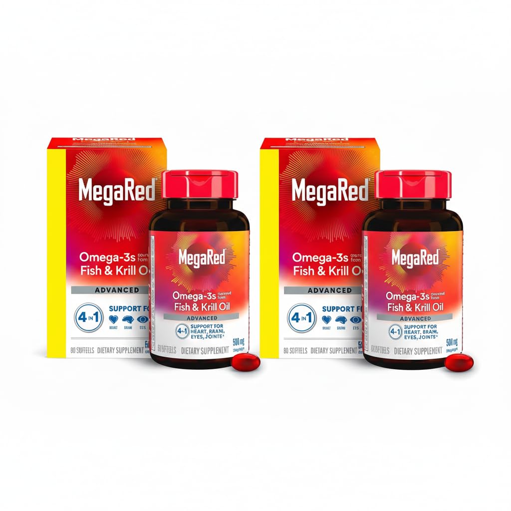 MegaRed Advanced 4-in-1 fish oil bottle with high-concentration omega-3 for heart support.