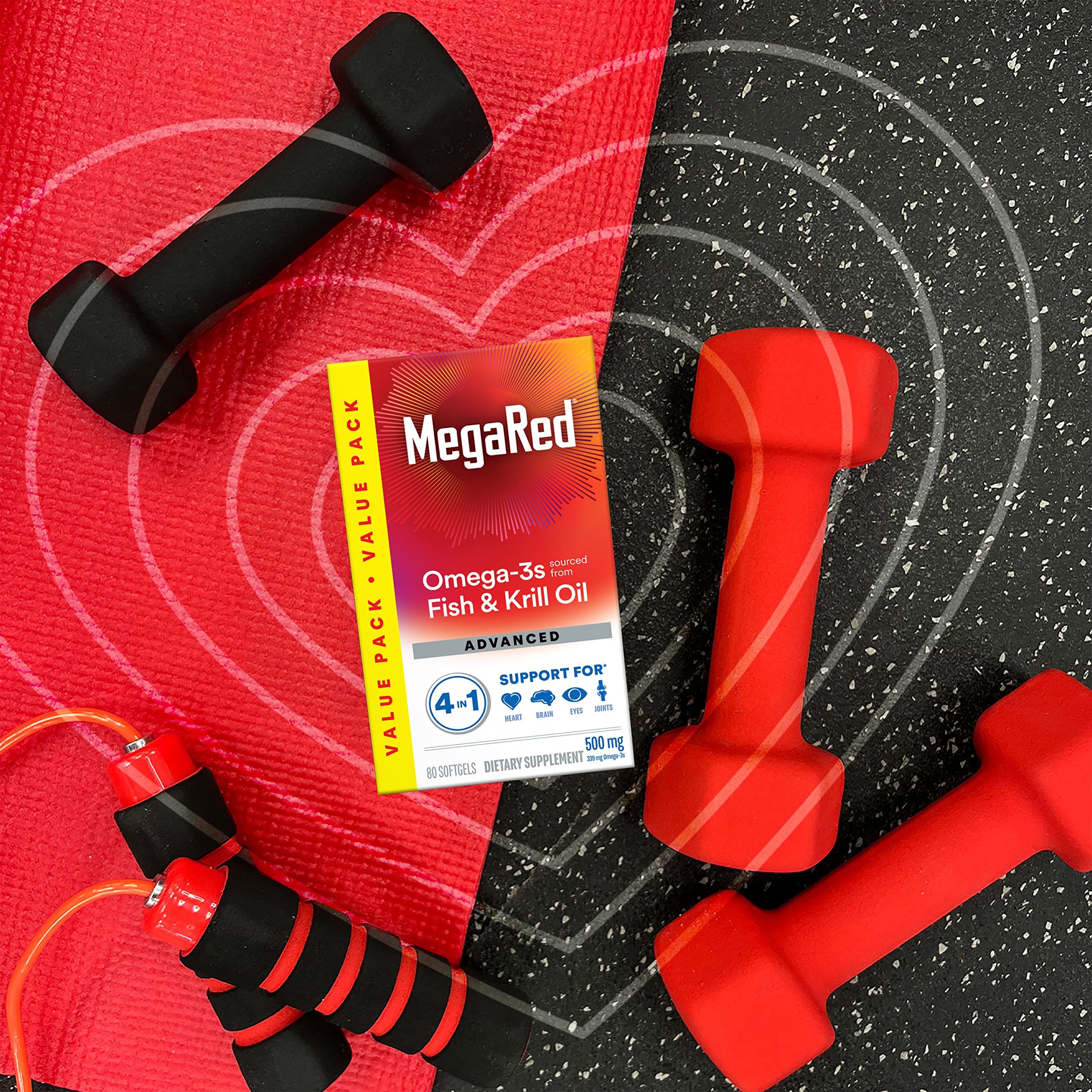 MegaRed advanced formula packaging showcases the 80-count bottle.