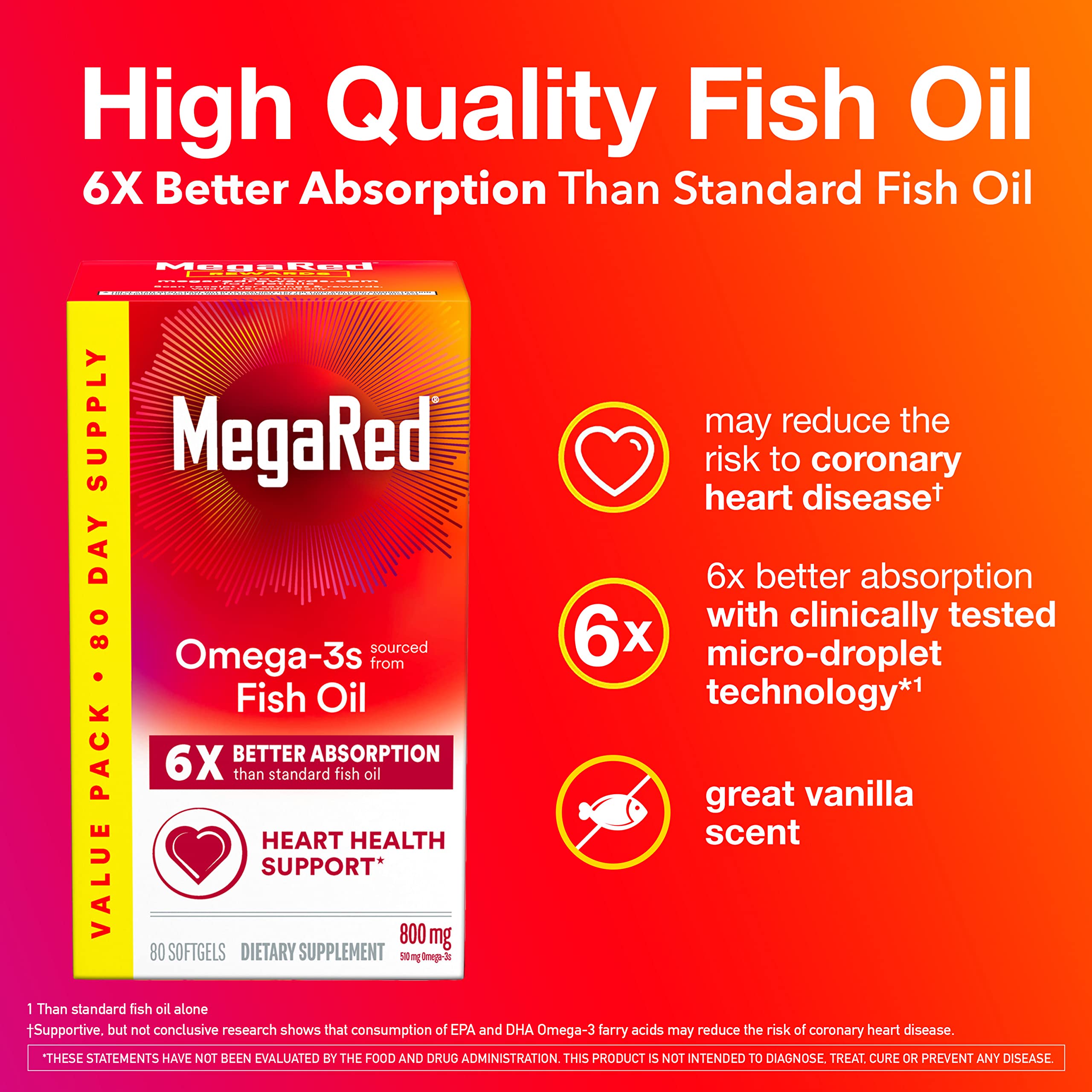 MegaRed omega-3 800mg softgels close-up showing potency