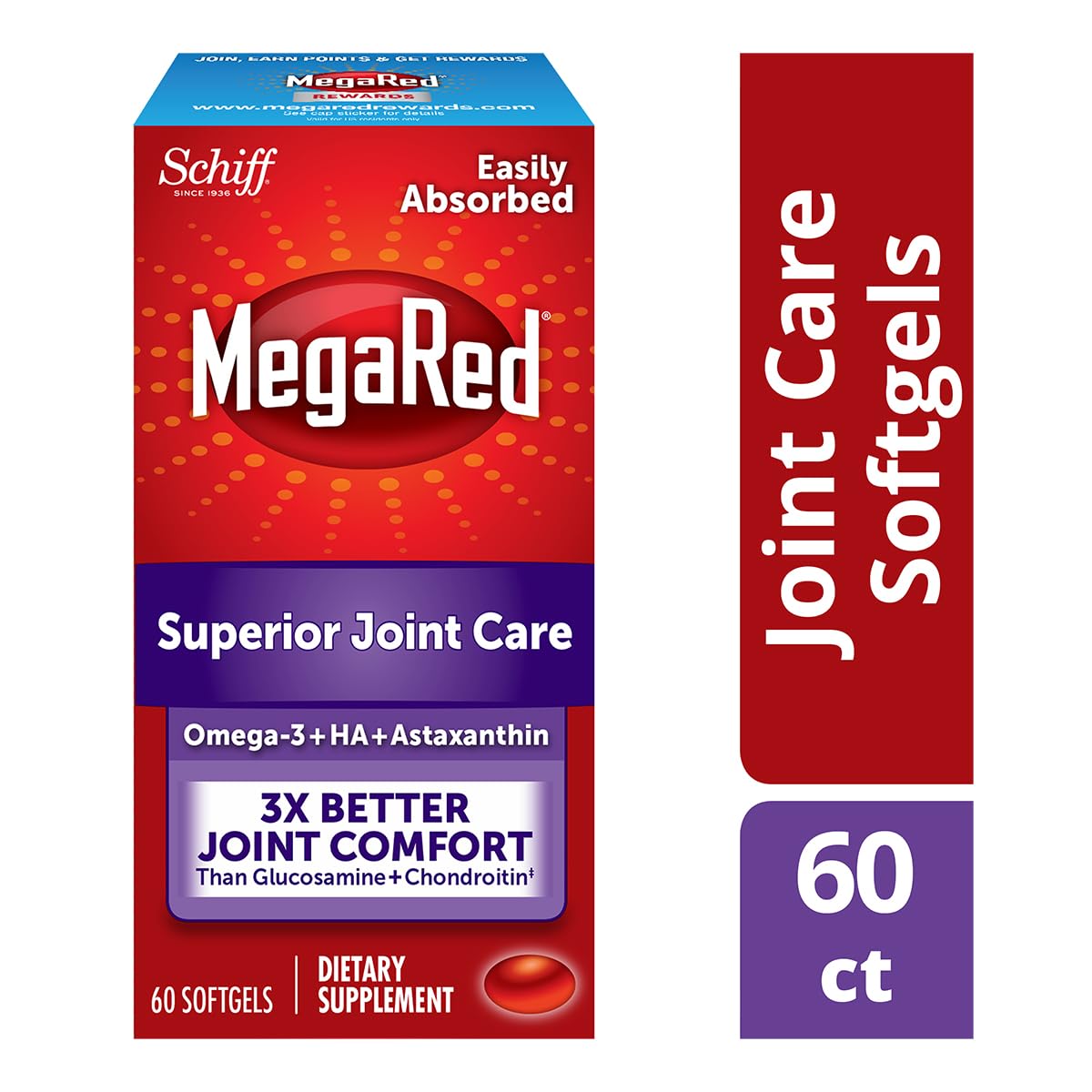 MegaRed omega-3 EPA/DHA softgel closeup showing dosage