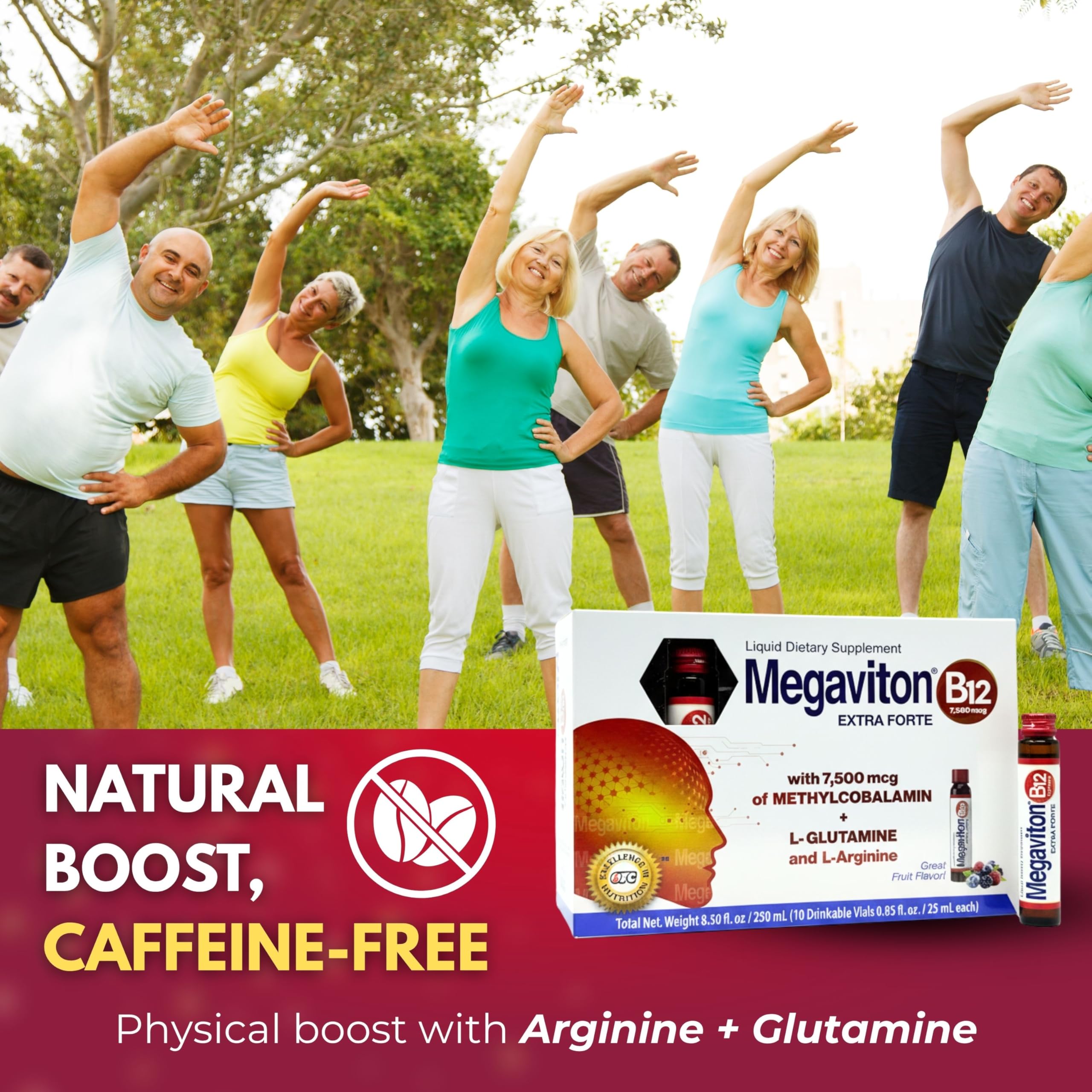 Energy and focus vibe with Megaviton B12 vial closeup