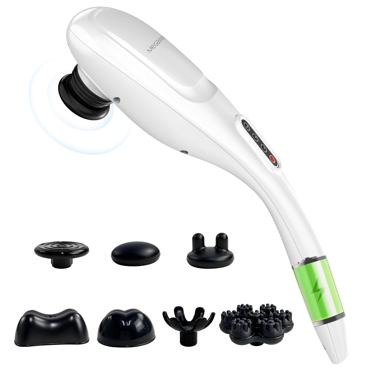 MEGAWISE cordless back massager front view emphasizes portable design for on-the-go relief.