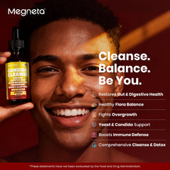 MEGNETA Candida Cleanse wormwood herb visuals aiding digestive comfort.